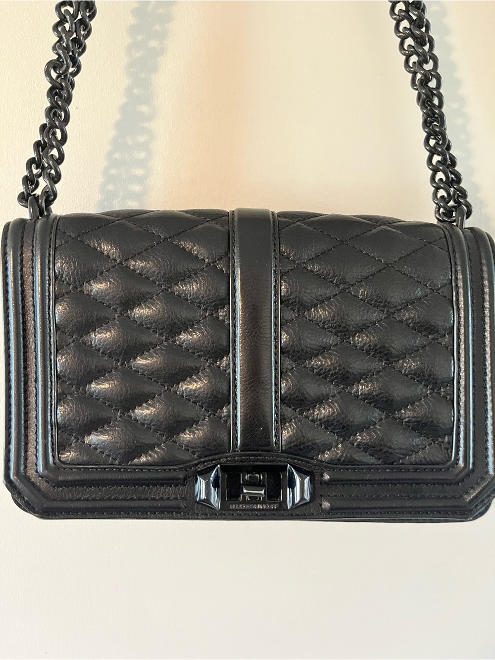 Rebecca Minkoff Medium Quilted Black Leather Shoulder Bag with Chain Strap